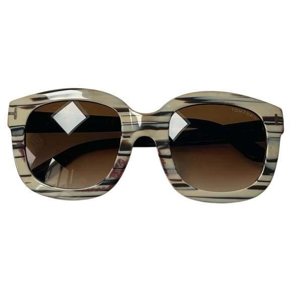Tom Ford CHRISTOPHE Sunglasses Ivory Black Frame Brown Lens FT279 25F 53-23 140 - Picture 6 of 16